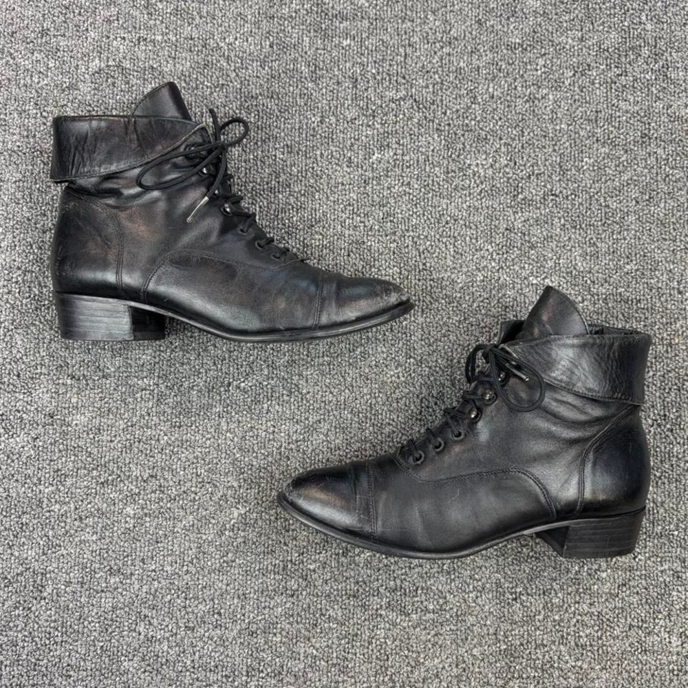 Vintage Canyon River Blues Black Leather Lace-Up Ankle Boots